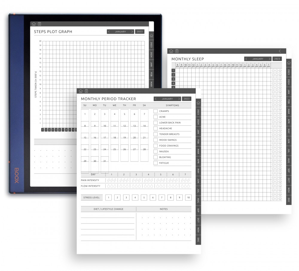 Sleep, Steps Trackers for Boox Note Planner Sleep, Steps Trackers Template for Boox Note