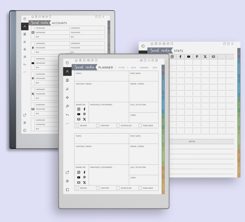 Social Media Planning Hub for reMarkable Social Media Planning Hub Template for reMarkable