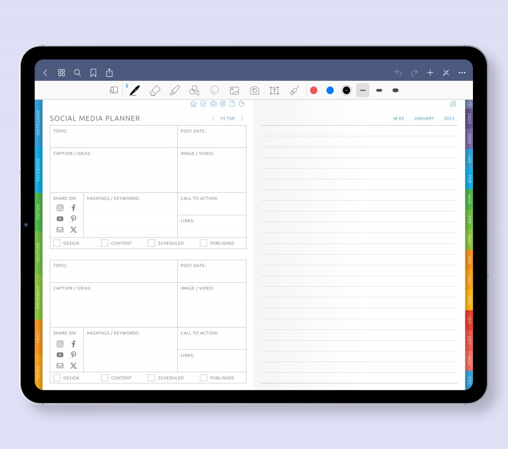 Social Media Command Center Template for Digital Planner Social Media Command Center  for Digital Planner