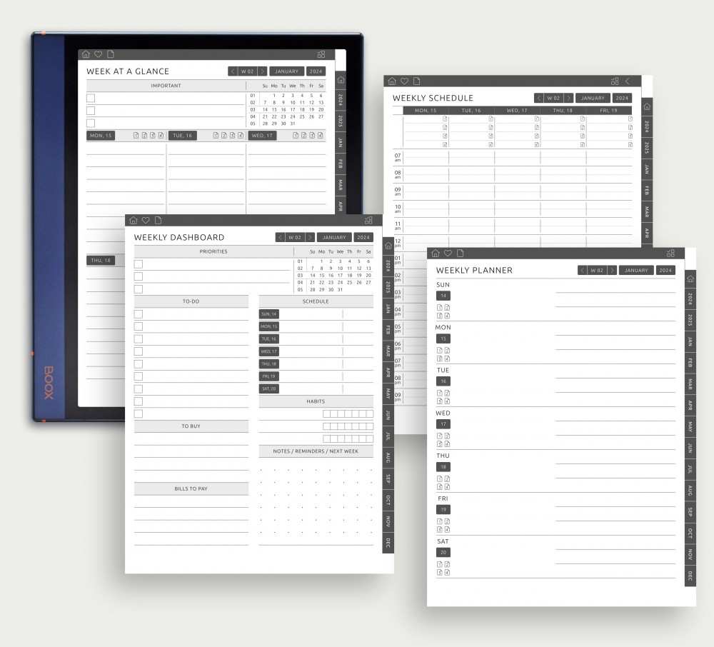 2 Weekly Pages: 60+ Templates for Boox Note Planner 2 Weekly Pages: 60+ Templates Template for Boox Note