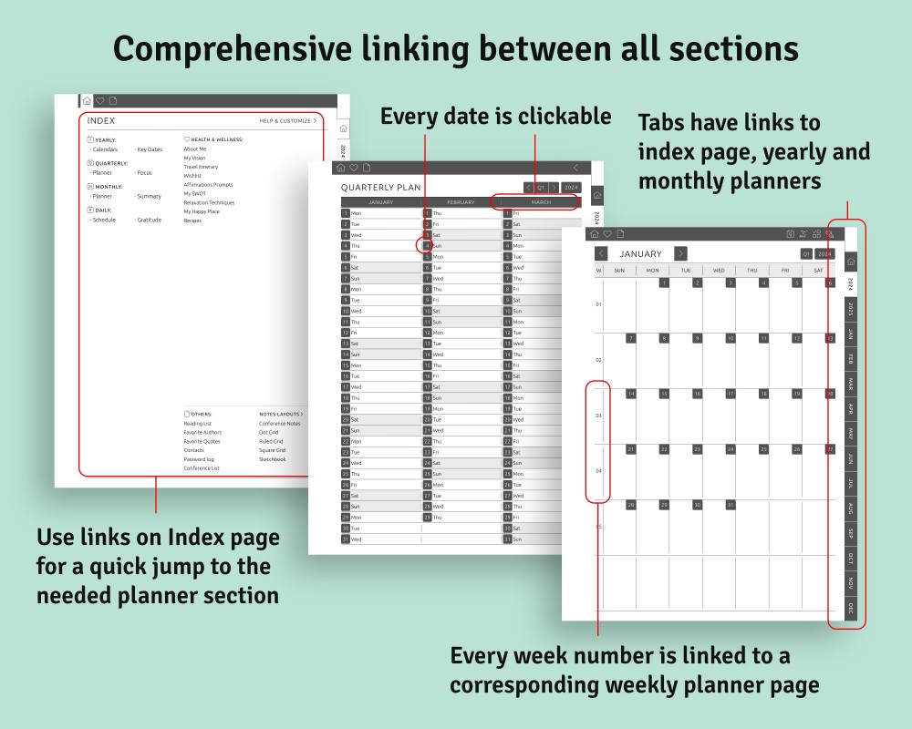 Seamless Navigation: Embrace the Hyperlinked Structure of Your Customizable Planner for reMarkable Seamless Navigation: Embrace the Hyperlinked Structure of Your Customizable Planner Template for reMarkable