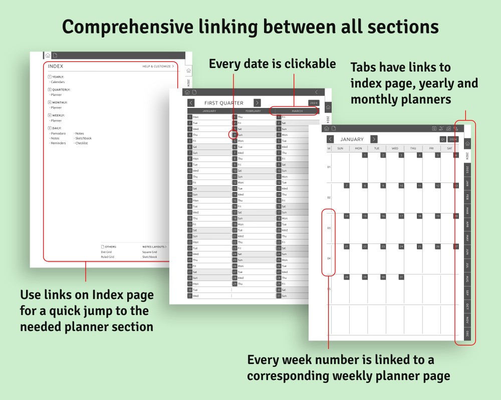 Embrace the Hyperlinked Structure of Your Customizable Planner for reMarkable Embrace the Hyperlinked Structure of Your Customizable Planner Template for reMarkable