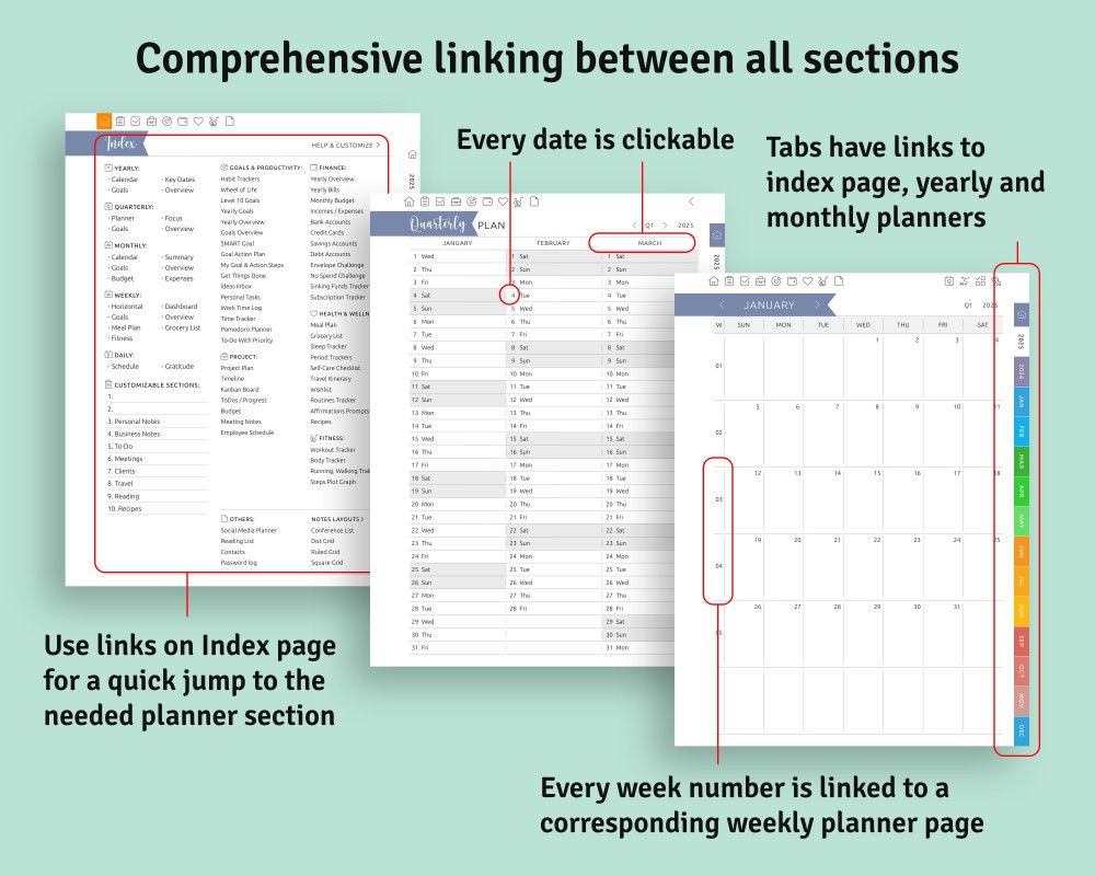 Effortless Navigation: Enjoy the Hyperlinked Structure of Your Customizable Planner for reMarkable Effortless Navigation: Enjoy the Hyperlinked Structure of Your Customizable Planner Template for reMarkable