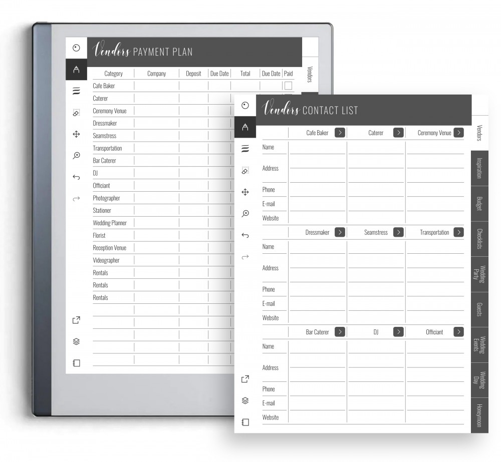 Vendors Contact List for reMarkable Vendors Contact List Template for reMarkable