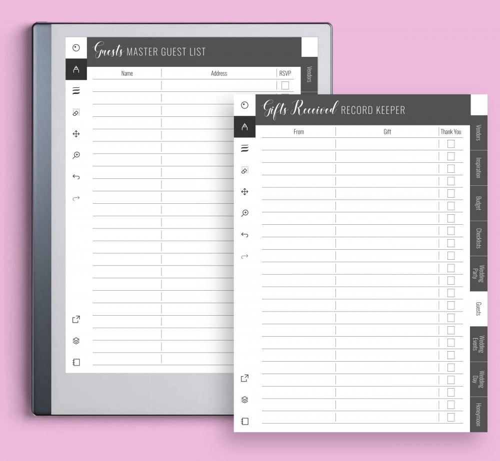 Guest Lists for reMarkable Guest Lists Template for reMarkable