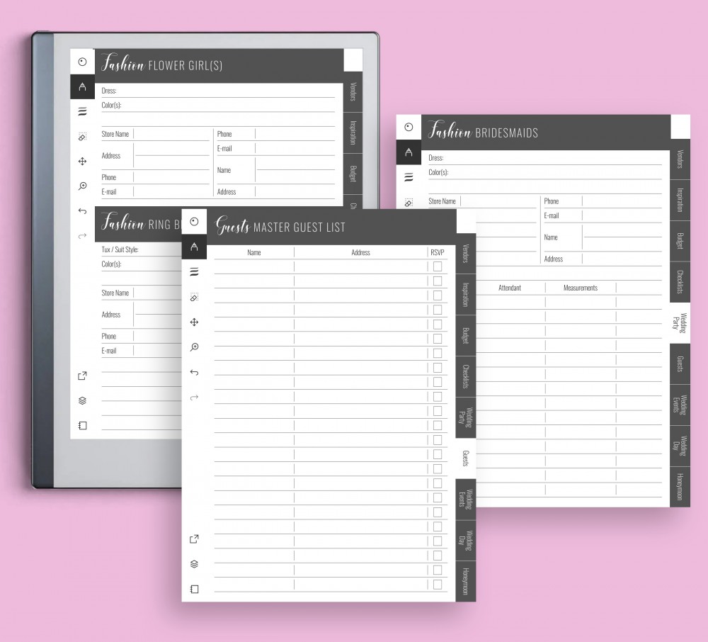 Wedding Party Planner for reMarkable Wedding Party Planner Template for reMarkable