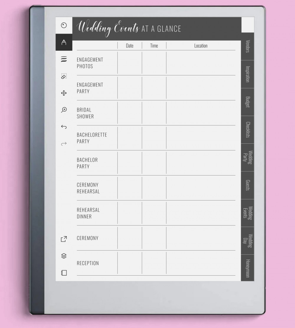 Wedding Events  for reMarkable Wedding Events  Template for reMarkable