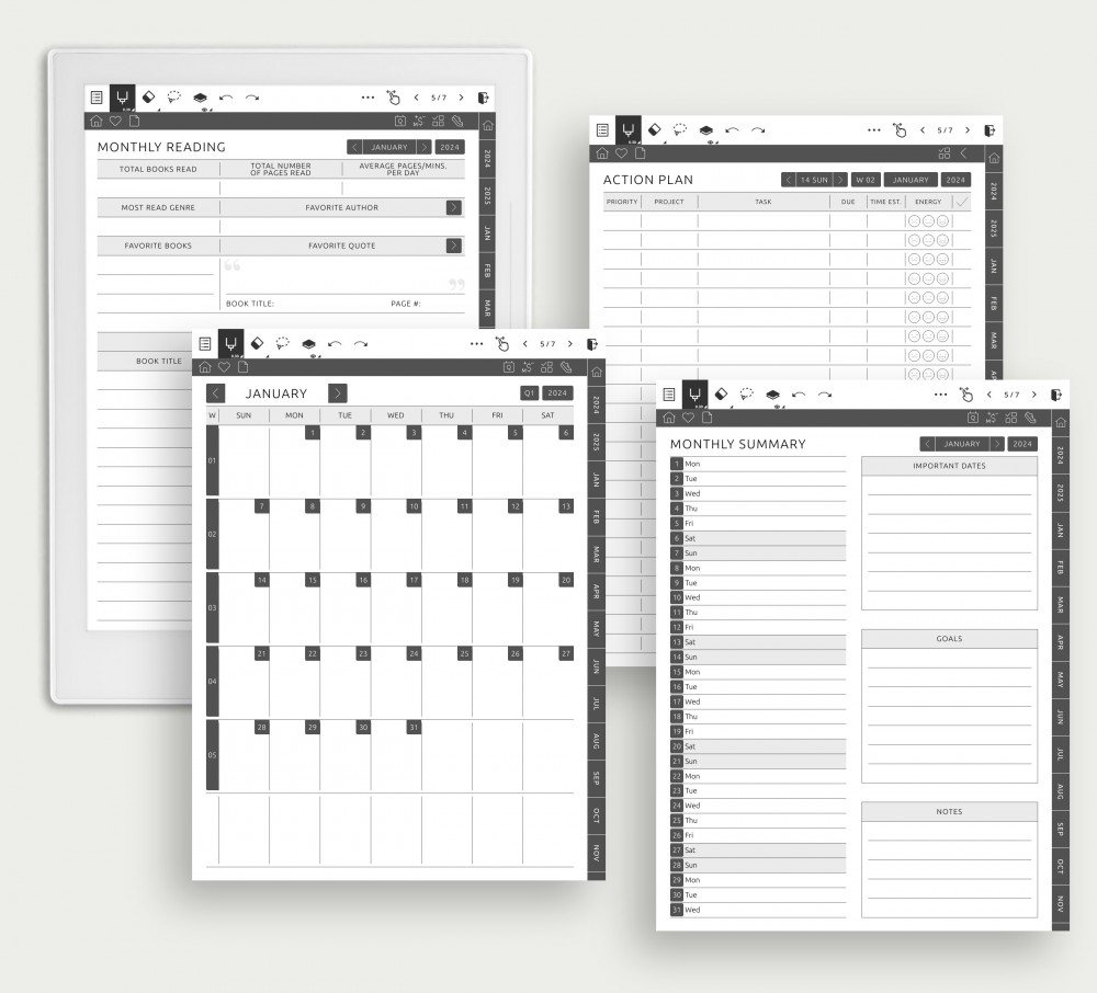 2 Monthly Pages with 50+ Templates for Supernote Planner 2 Monthly Pages with 50+ Templates Template for Supernote