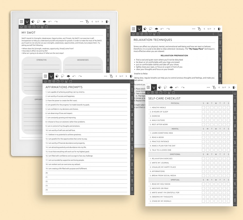 Elevate Personal Health and Wellness for Supernote Planner Elevate Personal Health and Wellness Template for Supernote