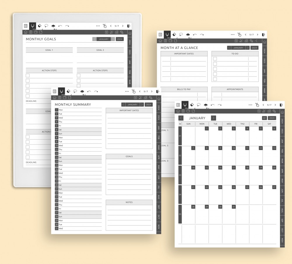 Enhance Monthly Management for Supernote Planner Enhance Monthly Management Template for Supernote