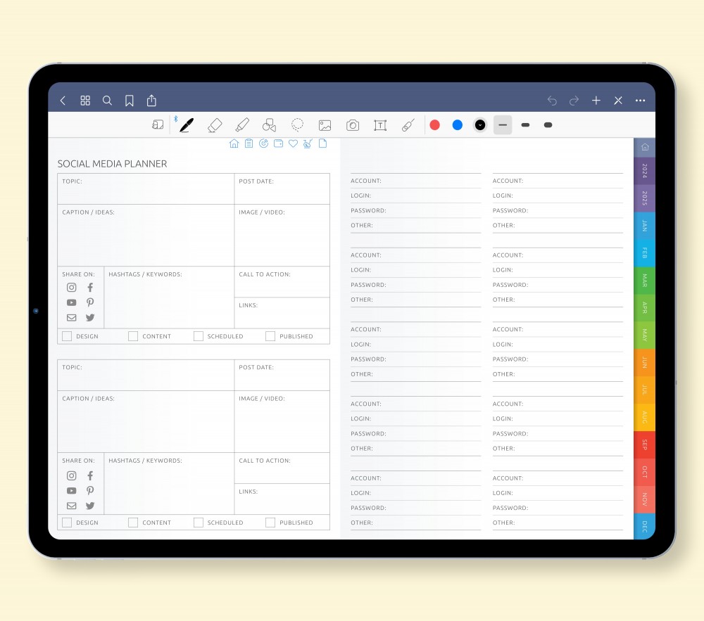 Seamless Digital Life Management: Social Media & More Template for Digital Planner Seamless Digital Life Management: Social Media & More for Digital Planner
