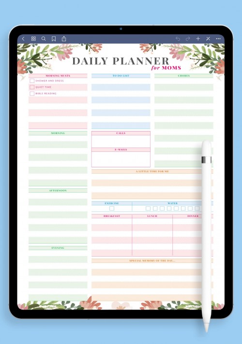 Notability Colored Daily Planner Template for Moms