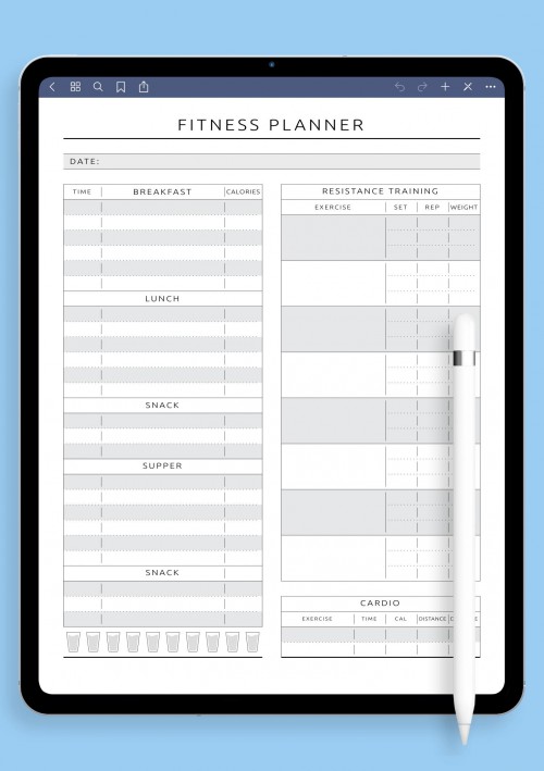 iPad Fitness, Meal & Water Tracker Template