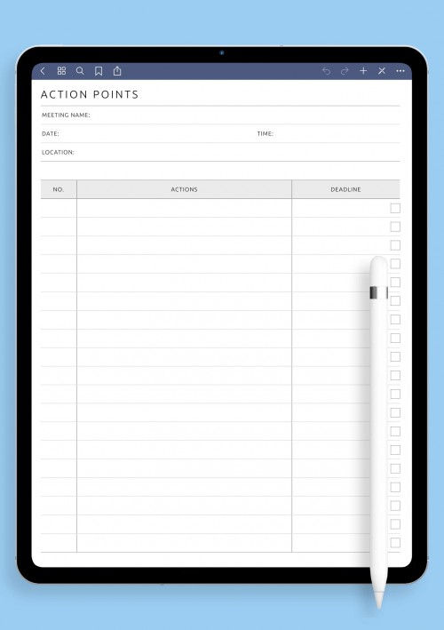 iPad Pro Meeting Action Points Template