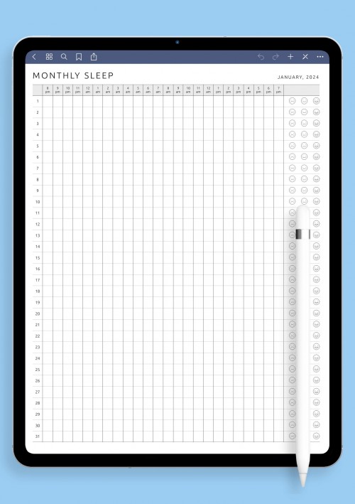 iPad Monthly Sleep Tracker Template