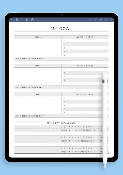 iPad Template My Goal & Action Steps