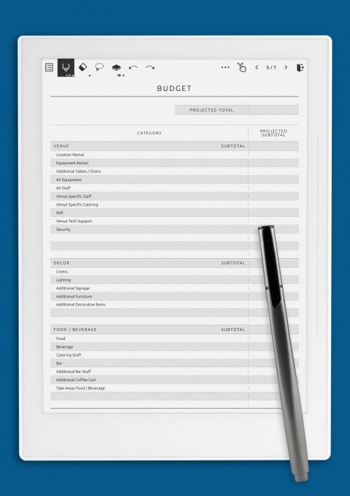 Supernote Party Budget Template - Original Style