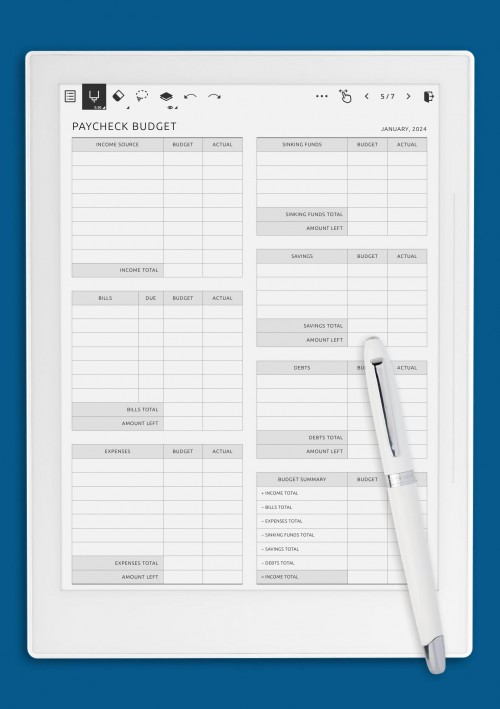 Paycheck Budget for Supernote