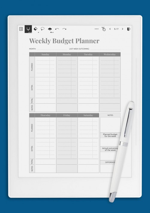 Simple Weekly Budget Template for Supernote