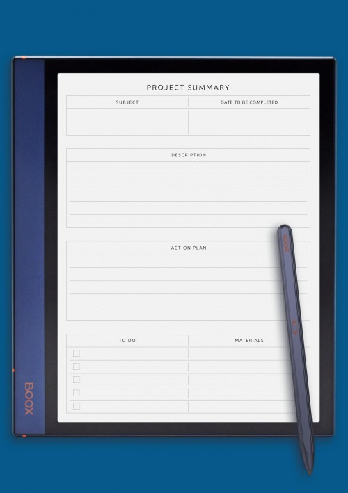 Student Project Summary Template for BOOX Note