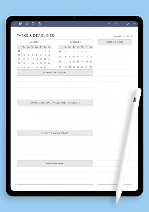 Tasks &amp; Deadlines template for GoodNotes