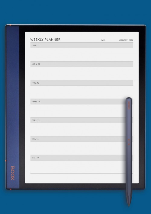 Weekly Planner – Horizontal Days template for BOOX Note