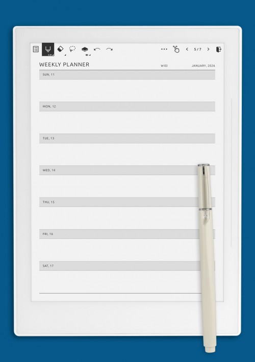 Weekly Planner – Horizontal Days template for Supernote