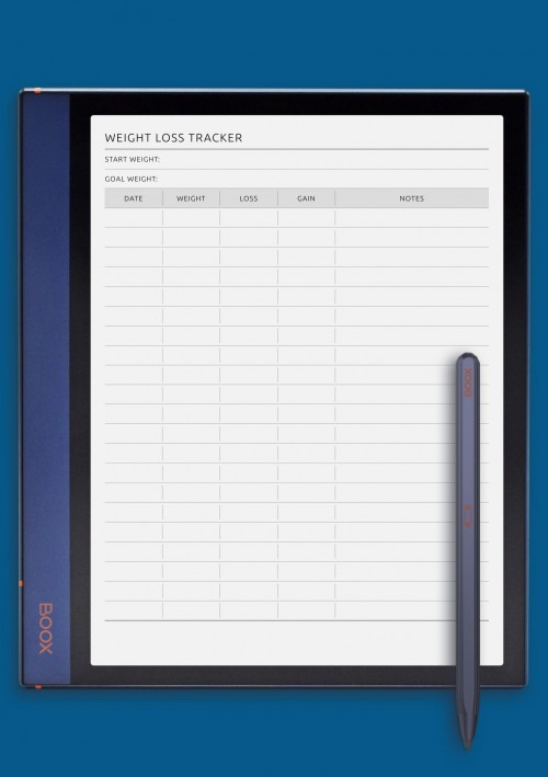 Weight Loss Progress Tracker template for BOOX Note