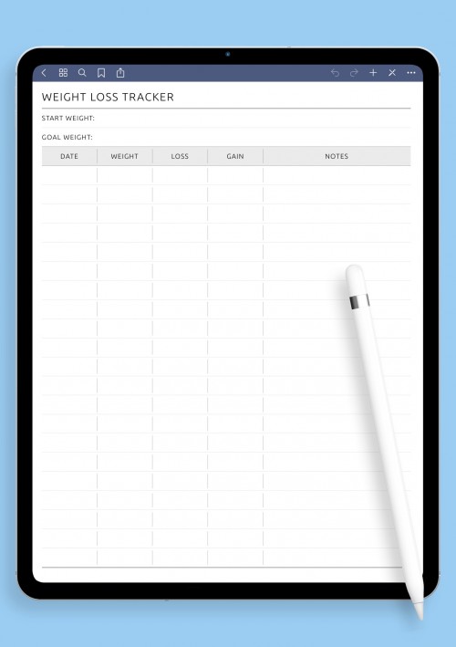 Weight Loss Progress Tracker template for GoodNotes