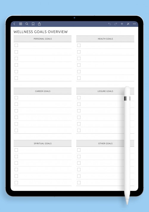 iPad Template Wellness Goals Overview
